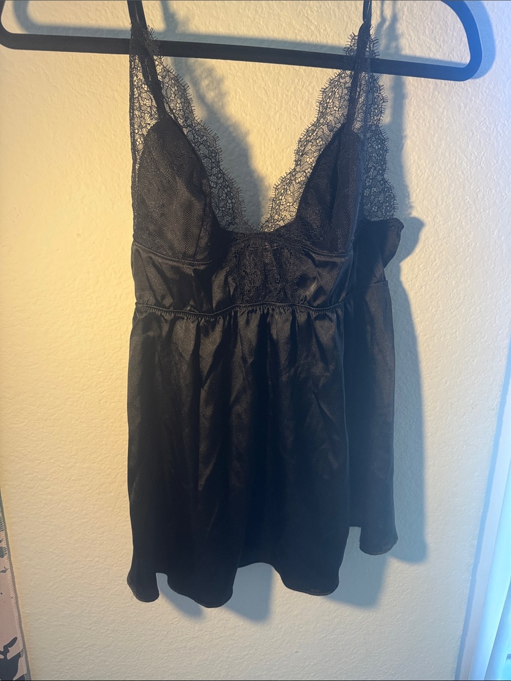Victoria's Secret Black Lace-Trim Satin Chemise